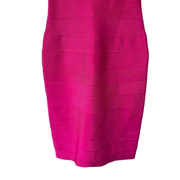 Hervé Léger Fuchsia Bandage Dress XS Deep V Bodycon Mini Clubwear Cocktail - Picture 5 of 14